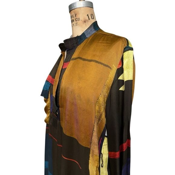 Zara Multicolor Abstract Print Mandarin Collar Dress S - Picture 3 of 5